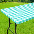 Smiry Rectangle Picnic Table Cloth, Elastic Waterproof Fitted Vinyl Tablecloths, Flannel Backed Buffalo Plaid Table Covers for Dining, Camping, Outdoor (White and Teal, 30" x 48")