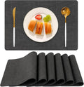 Faux Leather Placemats Set of 6, Heat Resistant Wipeable Washable Vinyl Place Mats, Waterproof Anti-Slip Dining Table Mats, Suitable for Indoor & Outdoor Use (Dark Grey)