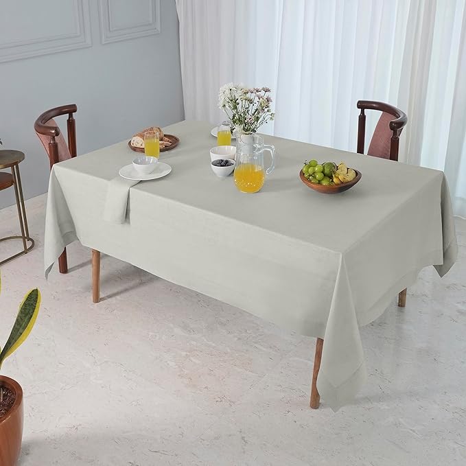 D'Moksha Homes Linen Tablecloth 60 x 102 Inch - 100% Pure Linen Silver Grey Table Cloth for Rectangle Tables - Machine Washable Cloth Tablecloth for Spring, Easter
