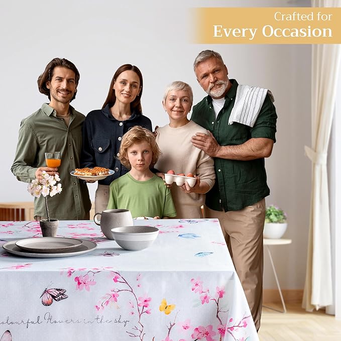 Maison d' Hermine Table Cloth Rectangle Table 100% Cotton 70 x 120 Inches Tablecloth Reusable Decorative for Dining Room Farmhouse Home Valentines Day Decorations Spring Summer - Blossoms in Spring