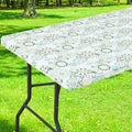 Smiry Rectangle Table Cloth Cover, Waterproof Elastic Fitted Picnic Tablecloth for 4 Foot Tables, Wipeable Flannel Backed Vinyl Tablecloths for Camping, Dining, Outdoor (Teal & White, 24" x 48")