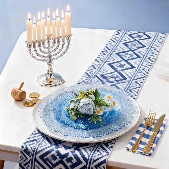 U-QE 60PCS Clear Blue Plates - Blue Plastic Hanukkah Plates Disposable&Reusable - Heavy Duty Plastic Plate for Hanukkah, Party&Wedding Including 30 Dinner Plate 10" & 30 Appetizer Plate 7"