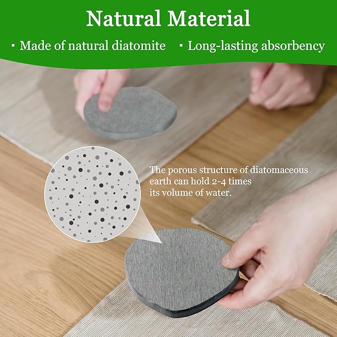 Diatomaceous Earth Coasters Set of 6 for Drinks, Moisture Water Absorbent Stone Coasters for Table Desk at Work, Water Absorbing Instant Drying Diatomite, Modern Deep Grey