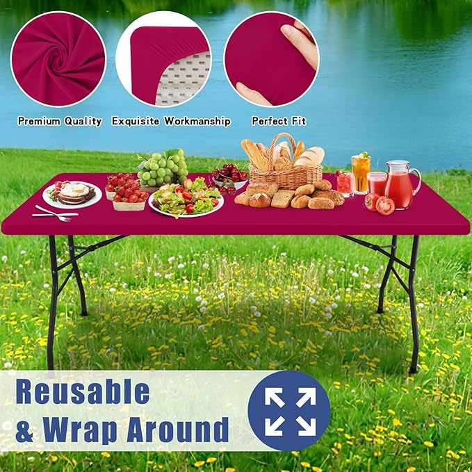 Spandex 4 Foot Rectangle Table Cloth 2 Pack, Elastic Fitted Tablecloths for Picnic, Stretch Washable Patio Table Cover for Outdoor, Camping, Banquet and Parties (Fuchsia, 30"x48")