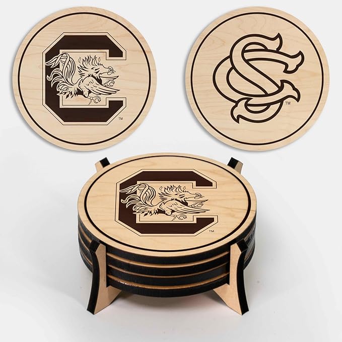 LazerEdge South Carolina Gamecocks Wooden Coaster Set - Maple Wood - Officially Licensed Product - 4-Pack