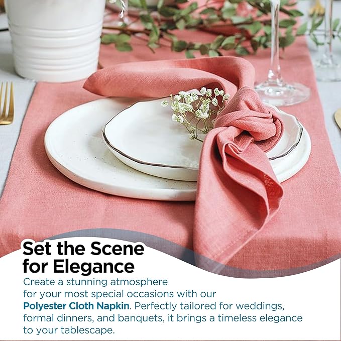 Polyester Cloth Napkins - Washable Soft Table Linens - Durable & Elegant for Dining, Restaurants, Weddings, Events, Rentals, Banquets, & Parties - Premium Quality Set of 250, Coral, 20"x20"