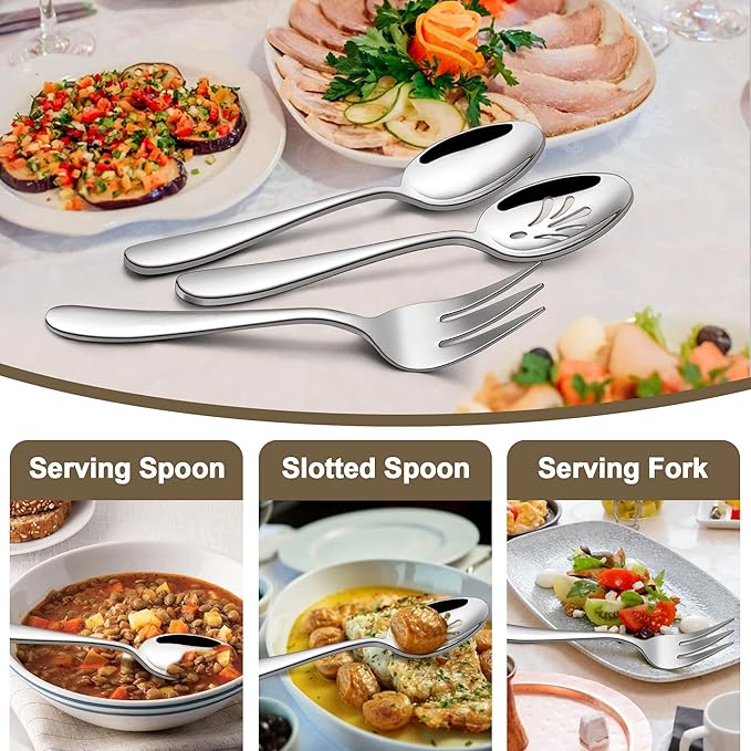 23-Piece Heavy Duty Silverware Set for 4, LIANYU Stainless Steel Flatware Set with Serving Utensils, Thick Cutlery Eating Utensils Include Fork Knife Spoon, Mirror Finished, Dishwasher Safe