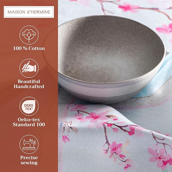 Maison d' Hermine Cloth Napkins Set of 4 100% Cotton Everyday Reusable Square Napkins Cloth Washable Dinner Wedding Restaurant Valentines Day Decorations Spring/Summer (Blossoms in Spring, 20" x 20")
