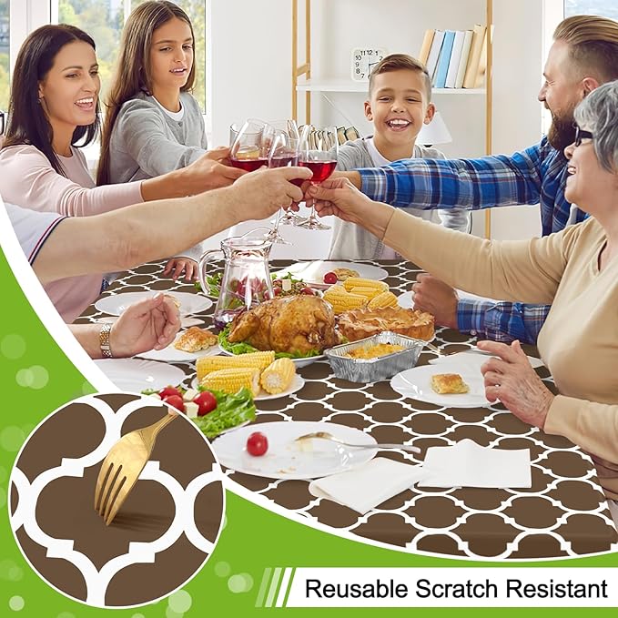 Smiry Rectangle Tablecloth, Waterproof Vinyl Tablecloths with Flannel Backing for Rectangle Tables, Wipeable Spillproof Plastic Tablecloth for Dining, Camping, Indoor and Outdoor (60"x84", Brown)