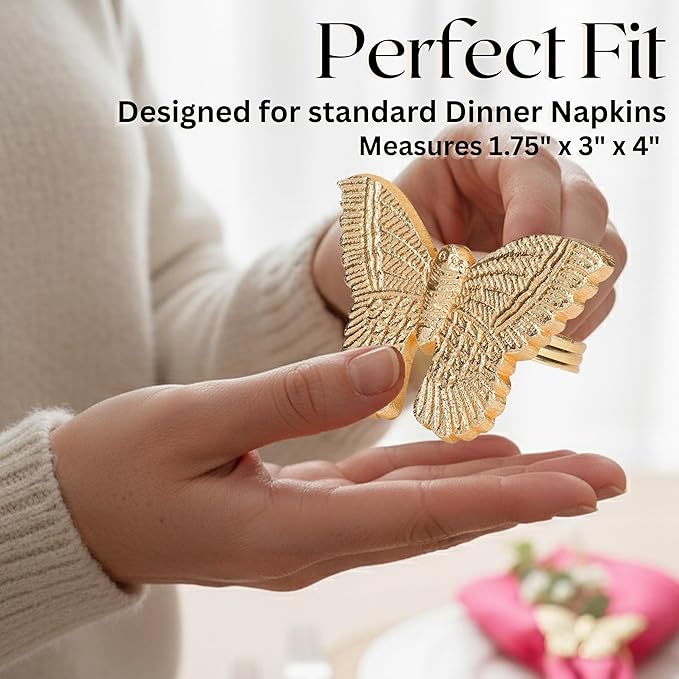 ALPHA Living HOME Basic Butterfly Napkin Ring Collection Decorative, 12 Count Premium Metal Napkin Rings for Dinner Table Decor, Wedding, Banquet, Party, Easter Fall Thanksgiving Christmas (Gold)
