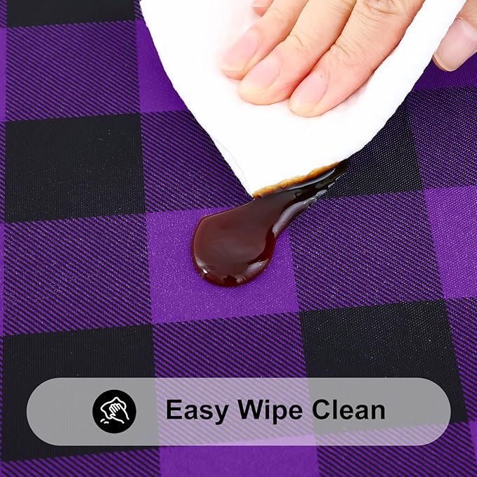 Smiry Rectangle Picnic Table Cloth, Elastic Waterproof Fitted Vinyl Tablecloths, Flannel Backed Buffalo Plaid Table Covers for Dining, Camping, Outdoor (Black and Purple, 30" x 96")