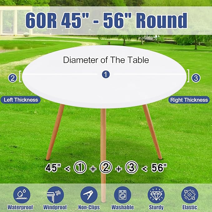 Round Spandex Tablecloth, Elastic Fitted Waterproof Tablecloths for 45"-56" Tables, Stretch Washable Picnic Table Cover for Camping, Dining, Indoor and Outdoor, White