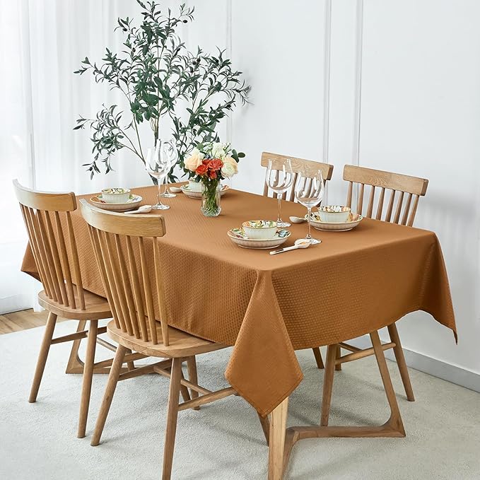 maxmill Weaved Texture Design Harvest Tablecloth Water Resistant Wrinkle Free Spill-Proof Soft Table Cloth for Fall Harvest Thanksgiving Parties Dinner Decoration, Rectangle 60 x 84 Inch Amber