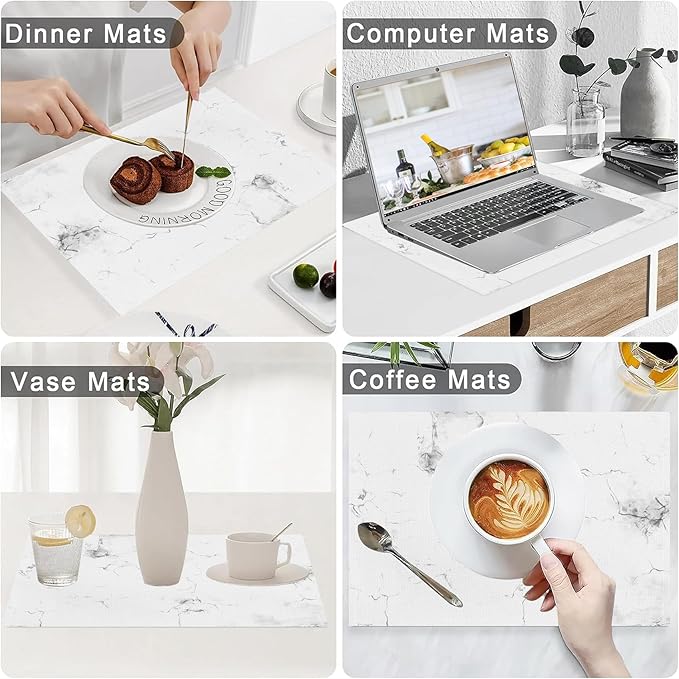 Marble Printed Placemats Set of 4 White Grey Elegant Marbling Place Mats Washable Rectangular Table Mats for Party Home Kitchen Restaurant Dining Table Decor 12x18 Inch