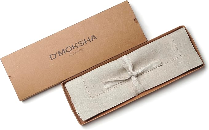 D'Moksha Homes Linen Placemats Set of 8 - Classic Hemstitch Natural Placemats 14 x 19 Inch - 100% Pure Linen Table Mats for Valentines, Spring, Easter - Handcrafted and Machine Washable