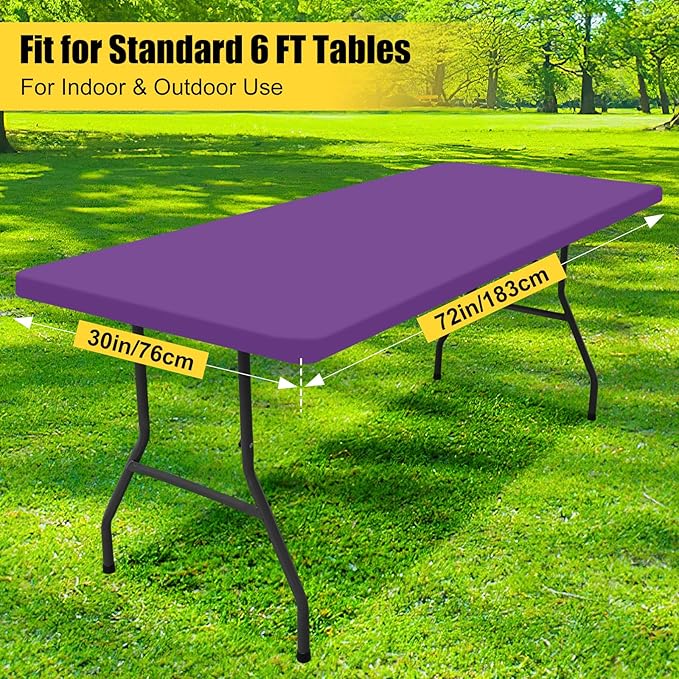 Smiry Rectangle Picnic Table Cloth, Waterproof Elastic Fitted Tablecloths for 6 Foot Tables, Washable Polyester Table Cover for Camping, Indoor and Outdoor (Purple, 30"x72")