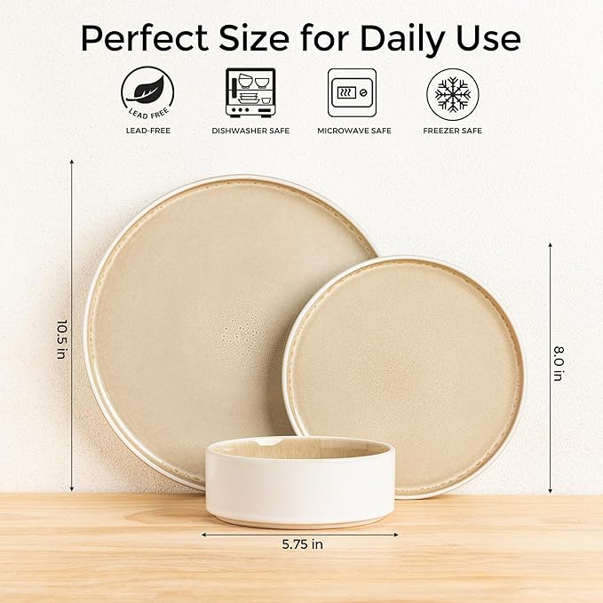 AmorArc Ceramic Dinnerware Sets, Handmade Reactive Glaze Stoneware Plates and Bowls Sets,Highly Chip and Crack Resistant | Dishwasher & Microwave Safe Dishes Set, Service for 8 (24pc)