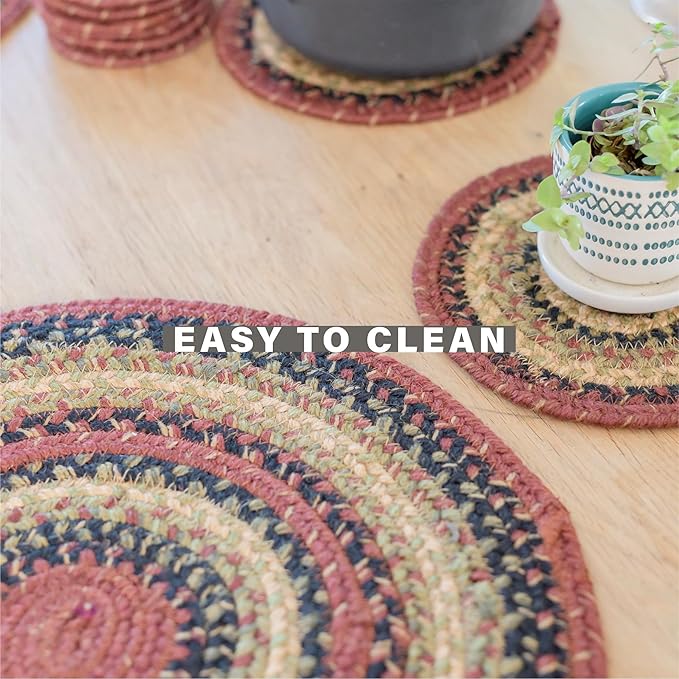 Homespice Highland Jute Braided Kitchen Trivets for Hot Dishes, Warm Country Decor, Set of 6, Multicolor 8" Round Heat Resistant Mat - Rich Colors, Easy to Clean, Durable and Protects Furniture