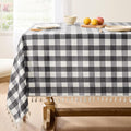 Softalker Checkered Tablecloth Rectangle, Outdoor Linen Cotton Gingham Table Cloth with Tassel, Heavy Duty Wrinkle Free Buffalo Plaid Table Cover for Kitchen Dining Home Party - 55 x 102 Inch, Black
