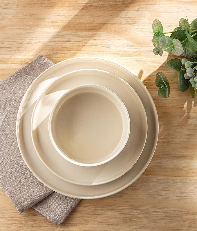 TheTerra Ceramic Dinnerware Sets for 4, 12 Pieces Handmade Reactive Glaze Plates and Bowls Set, Scratch Resistant Dish Set, Oven & Microwave & Dishwasher Safe, Ice Cream