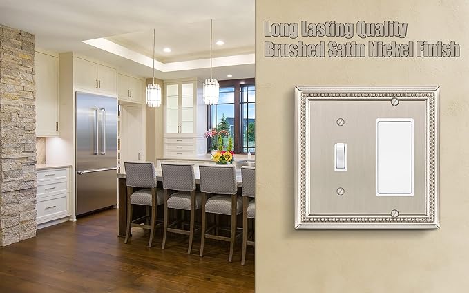 Henne Bery Sunken Pearls Heavy Duty Decorative Wall Plate Switch Plate Outlet Cover (Toggle/Decorator, Satin Nickel)