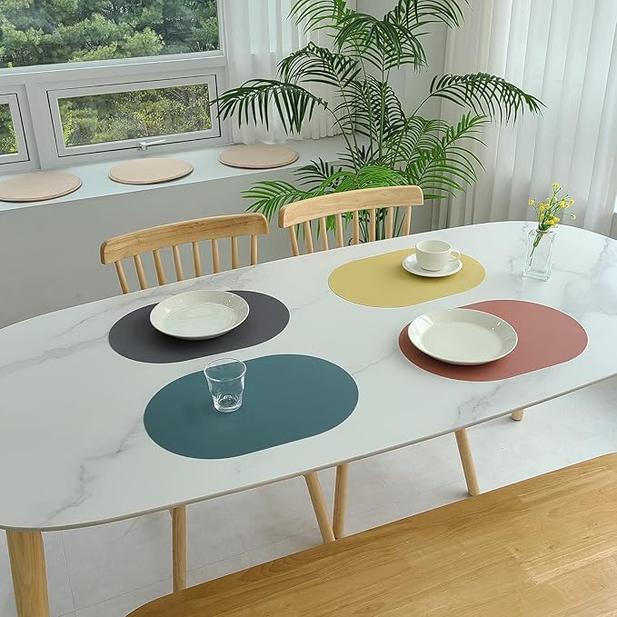 Silicone Placemats Set of 4 - Heat Resistant Washable and Wipeable Non Slip Place Mats, Waterproof Modern Dining Table Mats, Oval 16.9"x11.8"(Fiesta)