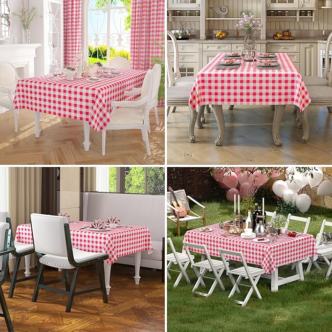 misaya Rectangle Waterproof Vinyl Table Cloth, Buffalo Flannel Backed Tablecloth, Wipeable Plastic Table Cover for Valentine's Day, Dinner, Kitchen, Outdoor (60" x 102", Red and White)