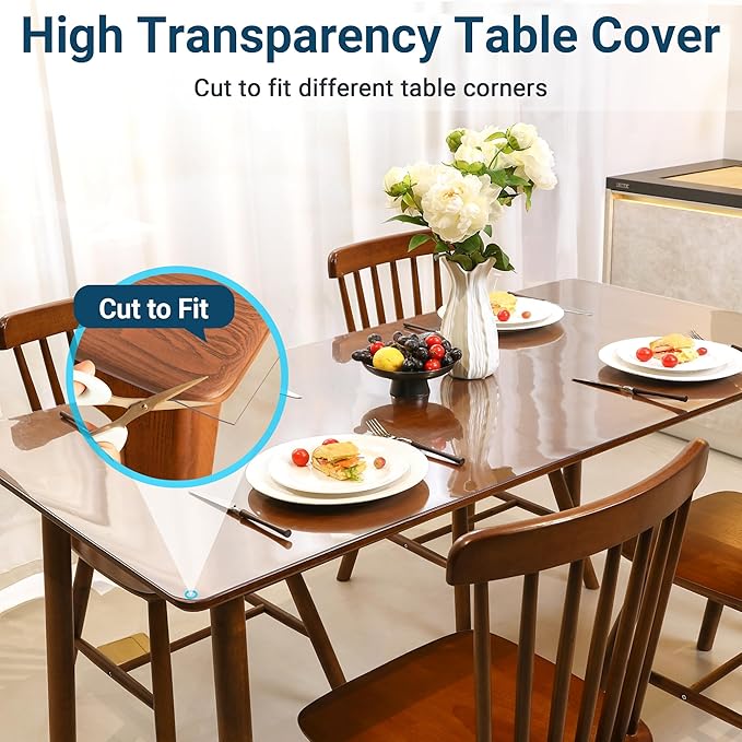 Clear Table Cover Protector Rectangle 16x16 Inch, 1.5mm Transparent Plastic Table Protector Waterproof, Anti-Scratch Clear Desk Mat for Office Desktop Dresser Dining Table, FDA Compliant