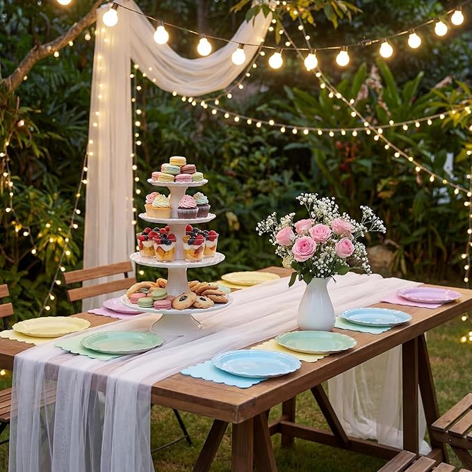 110 Pcs Pastel Party Supplies Plates and Napkins Tableware Set Serve 25 Guests Includes Scalloped 9" Paper Plates 7" Dessert Dinner Plate Colorful Napkins for Birthday Wedding Baby Shower