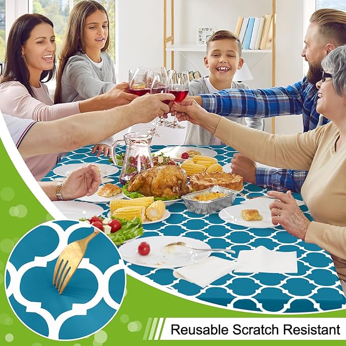 Smiry Rectangle Table Cloth Cover, Waterproof Vinyl Tablecloth with Flannel Backing for Rectangle Tables, Wipeable Spillproof Plastic Tablecloths for Dining, Camping and Indoor (60"x84", Teal)