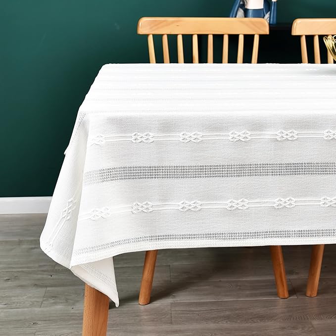 White Cotton Table Cloth for Rectangle Table Heavy Duty Farmhouse Vintage Tablecloth Washable Rustic Table Cover(White, 52''x120'')