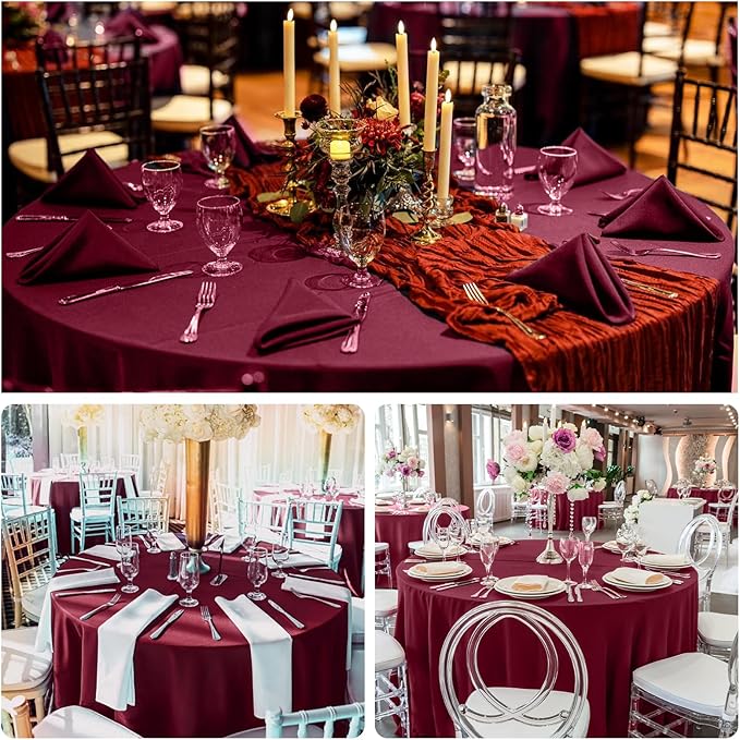 8 Pack Round Tablecloth 90 Inch Burgundy Tablecloth for Valentine’s Day Round Tables, Washable Polyester Table Cloth Stain and Wrinkle Resistant Decorative Table Cover for Wedding Party Dining Banquet