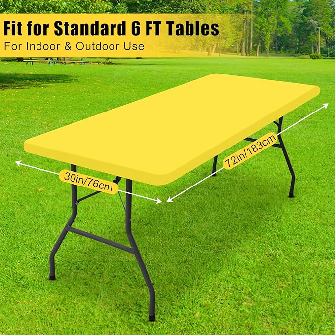 Smiry Rectangle Tablecloth, Elastic Fitted Flannel Backed Vinyl Tablecloths for 6ft Folding Tables, Waterproof Wipeable Table Covers for Indoor, Outdoor, Picnic and Camping (Yellow, 30"x72")