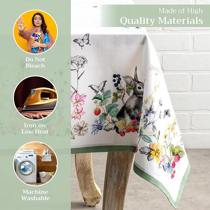 Maison d' Hermine Table Cloth Rectangle Table 100% Cotton 60 x 120 Inches Tablecloth Reusable Decorative for Dining Room Farmhouse Home Valentines Day Decorations Spring Summer - Printemps