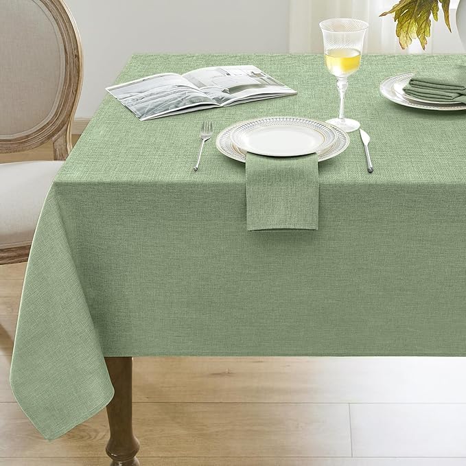 Softalker Sage Green Tablecloth Rectangle 70x52 Inch Outdoor Table Cloths Linen Textured Stain and Wrinkle Resistant Decorative Dining Table Cover Waterproof for Spring,Easter,Party,Birthday,Coffee