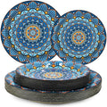 100PCS Boho Paper Plates 7Inch & 9Inch, Vintage Bohemian Disposable Dinnerware Plates for Birthday Gatherings Holiday Favor Baby Shower Party Supplies,50 Guests(Blue)