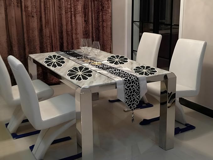 Washable Waterproof Diamond Circle Placemats for Round Tablescape Decor for Dinner and Kitchen Bling Placemats for Weddings & Special Events (Black)-6PCS
