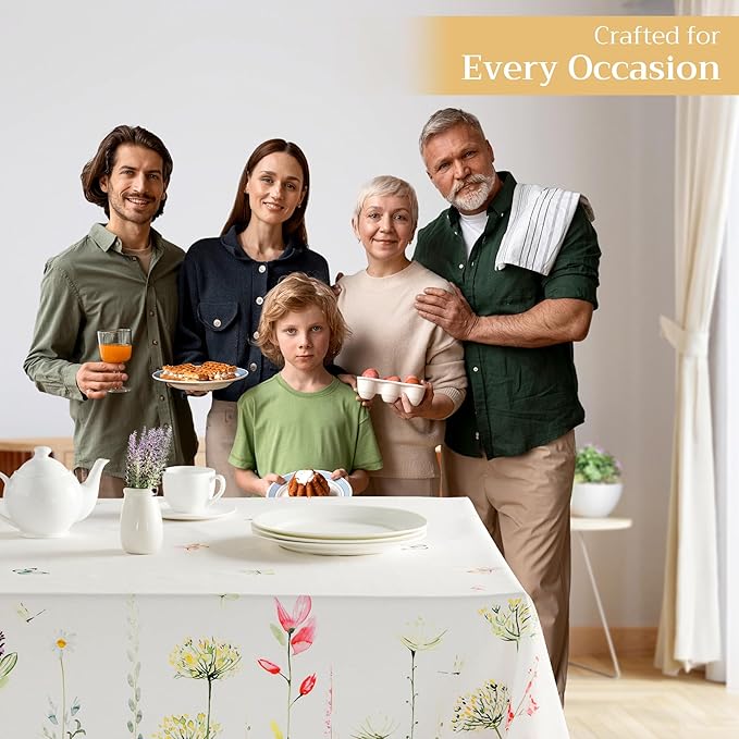 Maison d' Hermine Table Cloth Rectangle Table 100% Cotton 70 x 108 Inches Tablecloth Reusable Decorative for Dining Room Farmhouse Home Valentines Day Decorations Spring Summer - Botanical Fresh