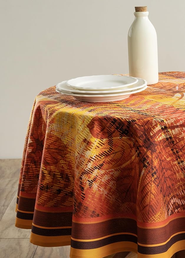 Maison d' Hermine Table Cloth Round Table 100% Cotton 69 Inches Fall Tablecloth Reusable Everyday Use for Thanksgiving Christmas Decorations Dining Farmhouse Party (Thanksgiving Tartan)