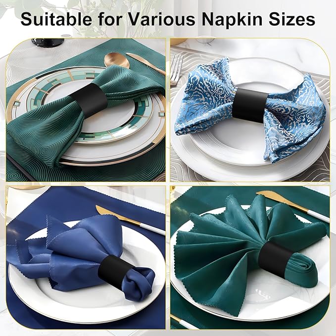Christmas Napkin Rings Set of 50, 2 Colors in 1, Reusable Adjustable Napkin Bands for Holiday Parties, Wedding, Thanksgiving Table Decor, Waterproof Tear-Proof (Black) Great Gift Idea
