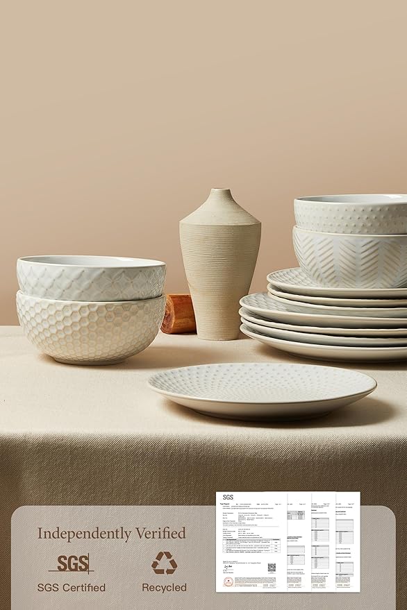 24 Piece Dinnerware Sets for 8, Premium Stoneware Plates and Bowls Sets, Microwave & Dishwasher Safe, Elegant Dishes for Entertaining & Special Occasions – A Stunning Gift for Large Families