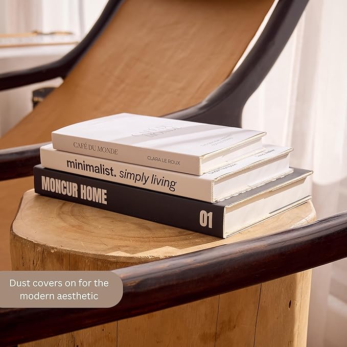 Decorative Coffee Table Books Set of 3 – Neutral Home Décor Beige Hardcovers with Removable Black & White Covers, Real Blank Pages, Modern Room Décor Aesthetic Faux Books for Shelf & Table Styling