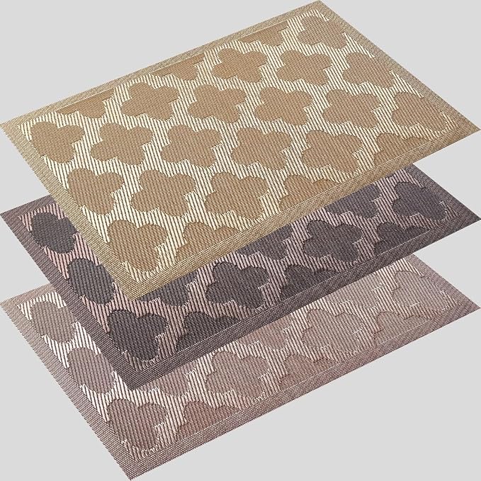 Elegant Placemats Vinyl Woven Heat-Resistant Placemats Set of 4 Washable Easy to Clean Table Mats for Dining Room and Decorate (Brown)