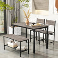 NAFORT Kitchen Table Set for 4, Industrial Dining Table with 2 Chairs & Storage Bench, Rustic Wood & Metal 4-Piece Dining Set for Small Space, Apartment, Kitchen & Dining Room