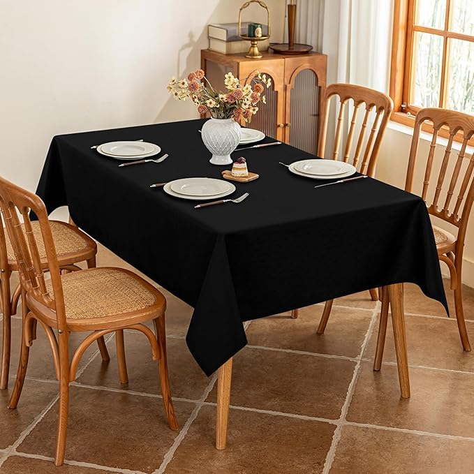 Fabric Black Rectangle Table Cloth for 8 Foot Rectangular Table Textured Stain Resistant & Wipeable Tablecloth Easy Clean for Dining Banquet Party 54 x 108 Inch