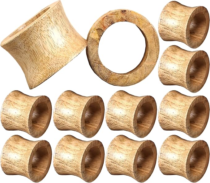 CLEENTABLE Wooden Napkin Rings Set of 12 - Handcrafted Napkin Holder for Dinner Table Decoration, Weddings, Home, Kitchen, Decor, Dinner, Parties, Every Day Use - Durable, Versatile (Brown)