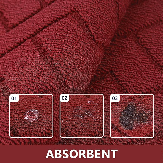 hicorfe Kitchen Rugs and Mats Sets,Non-Slip 2 Pieces Absorbent 100% Polypropylene Rug,Comfort Kitchen Runner Mat,Washable for Kitchen,Sink,Laundry(20" x 48"+20" x 48",Red)