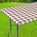 Smiry Rectangle Picnic Table Cloth, Elastic Waterproof Fitted Vinyl Tablecloths, Flannel Backed Buffalo Plaid Table Covers for Dining, Camping, Outdoor (White and Brown, 24" x 48")