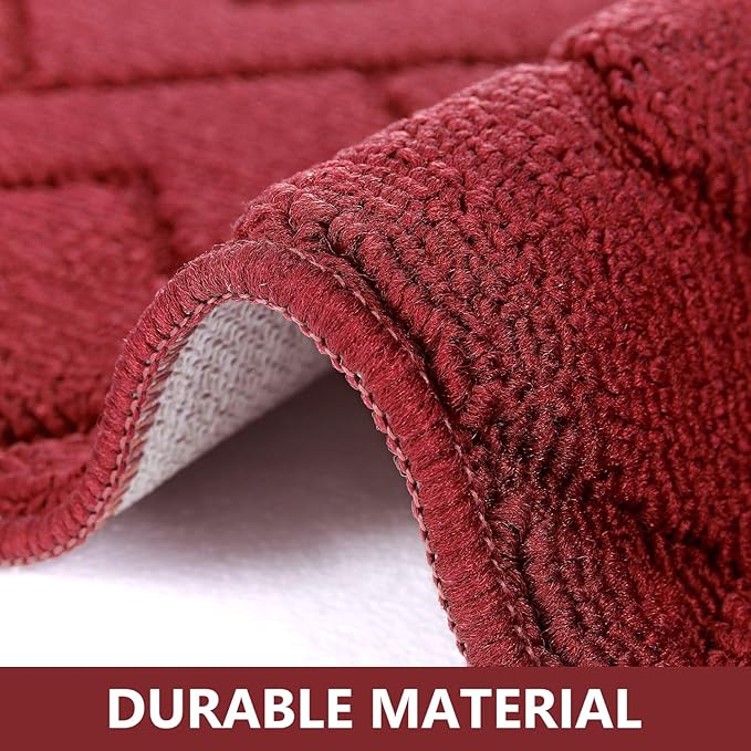 hicorfe Kitchen Rugs and Mats Sets,Non-Slip 2 Pieces Absorbent 100% Polypropylene Rug,Comfort Kitchen Runner Mat,Washable for Kitchen,Sink,Laundry(20" x 48"+20" x 48",Red)