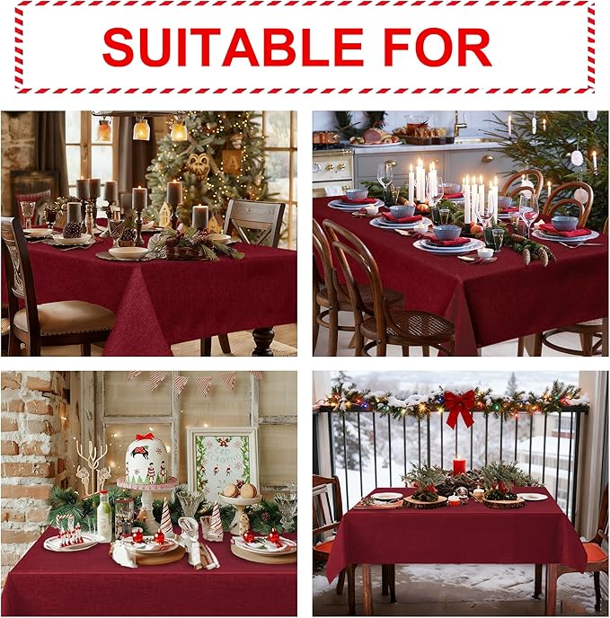 Hiasan Faux Linen Rectangle Tablecloth - Wrinkle and Stain Resistant Washable Table Cloth for Kitchen Dining Room Holiday Table Cover for Dinner, Red, 54 x 120 Inch